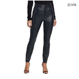 Veronica Beard Black Faux Leather Maera Skinny High Rise pants in 27